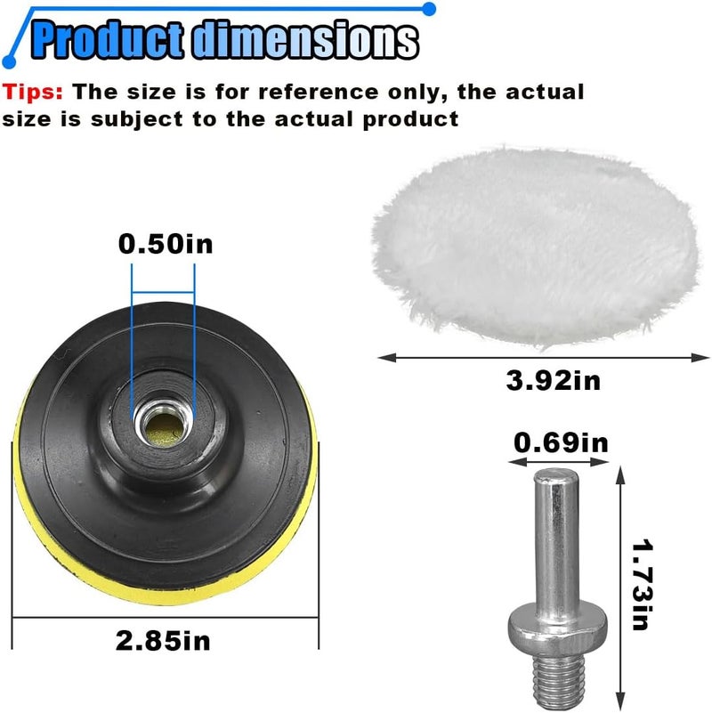 BDZMC 7PCS 3 Inch Wool Polishing Buffing Pad, Polisher Buffer Drill Attachment with Hook and Loop Back, M10 Drill Adapter, Car Buffing Wheel Pads for Waxing, Detailing, Polishing - Image 2